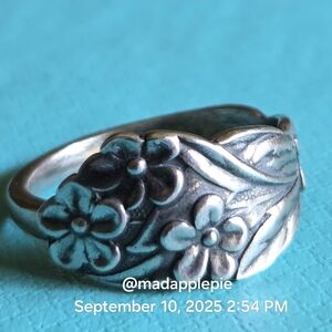 Forget Me Not Spoon Ring Antique Vintage Sterling Silver Hand Crafted #111